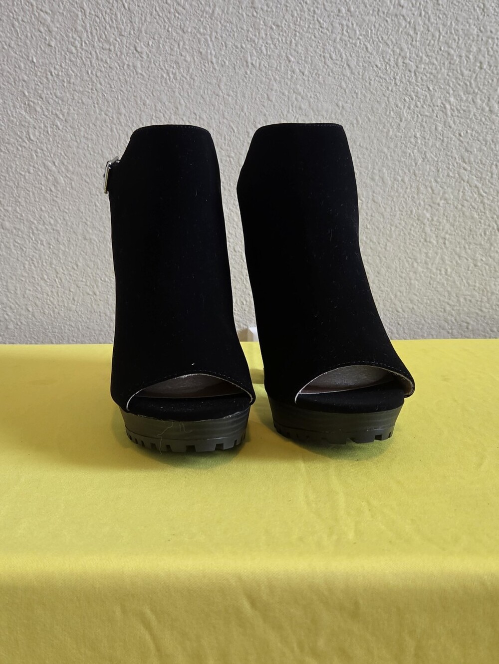 Women's Black Open-Toe Platform Booties